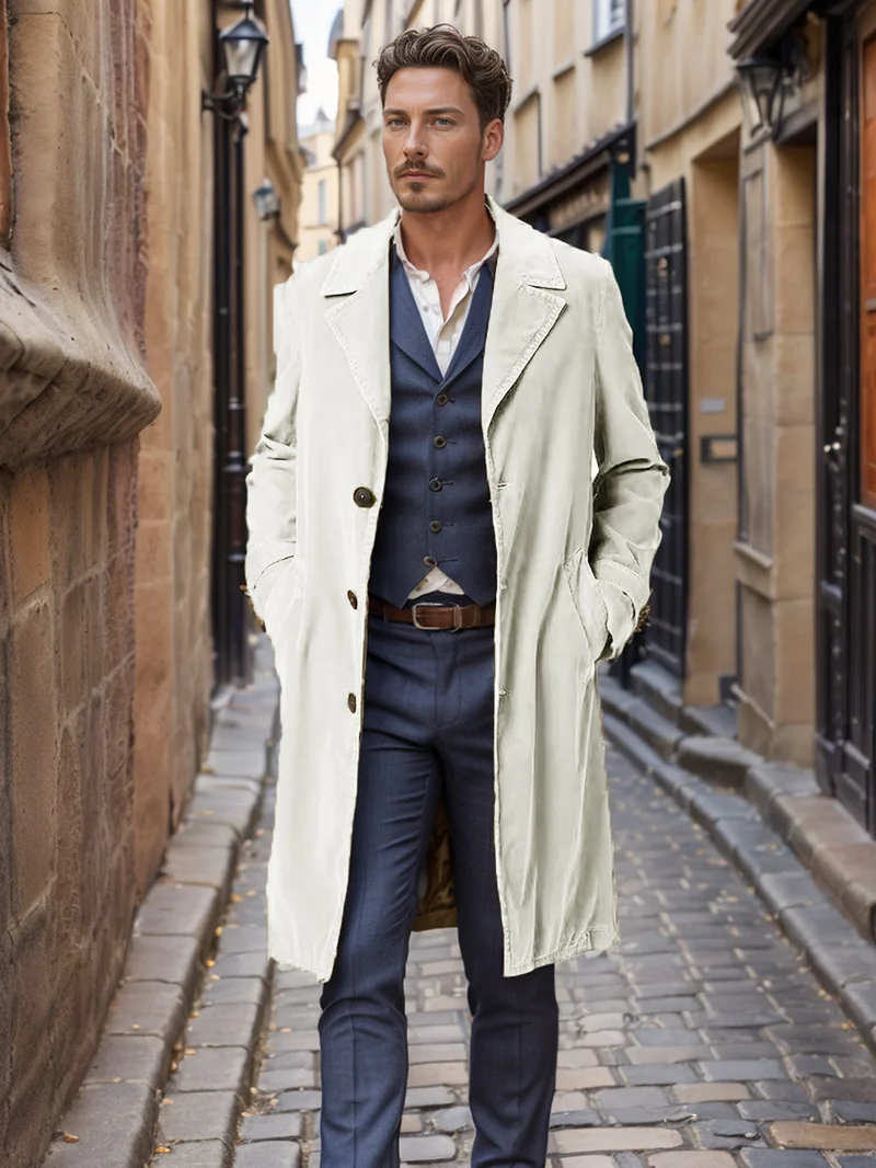 Herren Leichter langer Trenchcoat mit Reverskragen und aufgesetzten Eingrifftaschen Nord Taschen