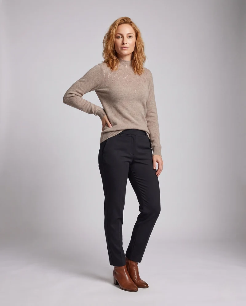 Damen Flauschiger Mockneck-Pullover mit funkelnder Strass‑Cascade und Kaschmir‑Optik Nord Taschen