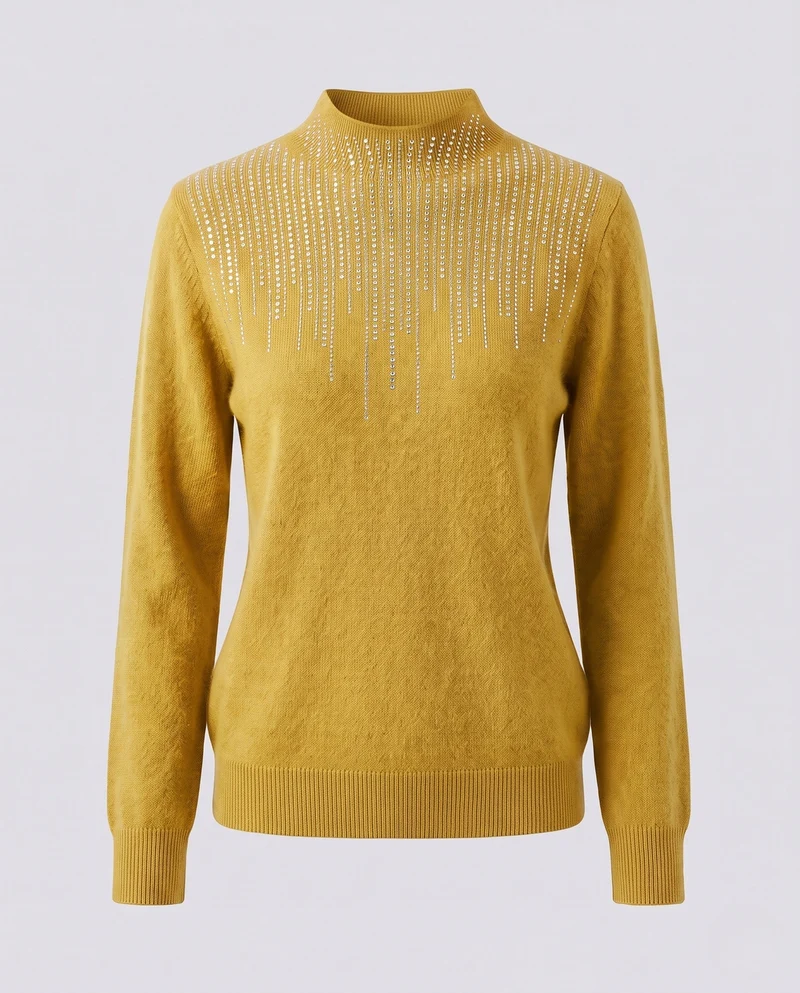 Damen Flauschiger Mockneck-Pullover mit funkelnder Strass‑Cascade und Kaschmir‑Optik Nord Taschen