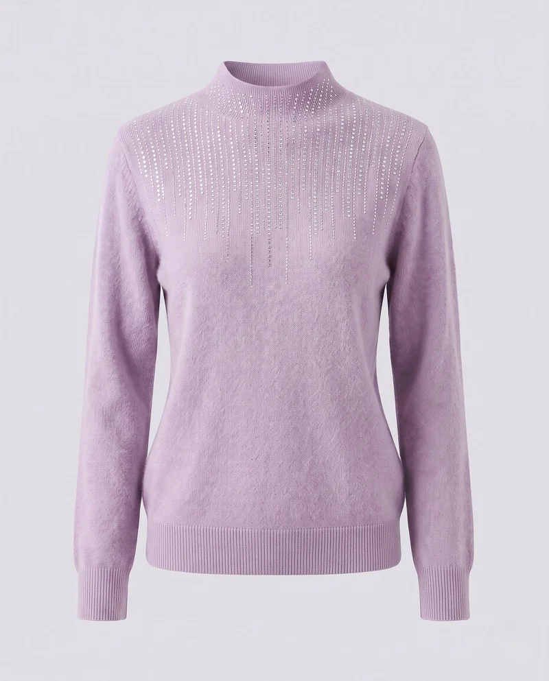 Damen Flauschiger Mockneck-Pullover mit funkelnder Strass‑Cascade und Kaschmir‑Optik Nord Taschen