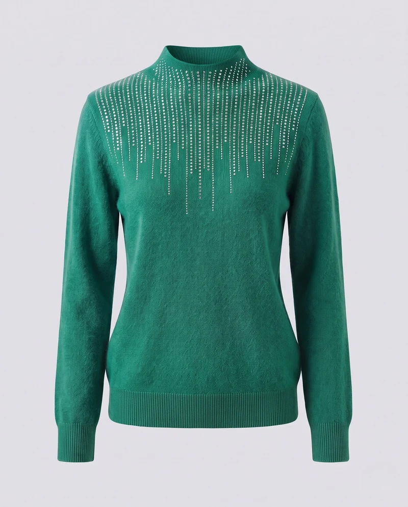 Damen Flauschiger Mockneck-Pullover mit funkelnder Strass‑Cascade und Kaschmir‑Optik Nord Taschen