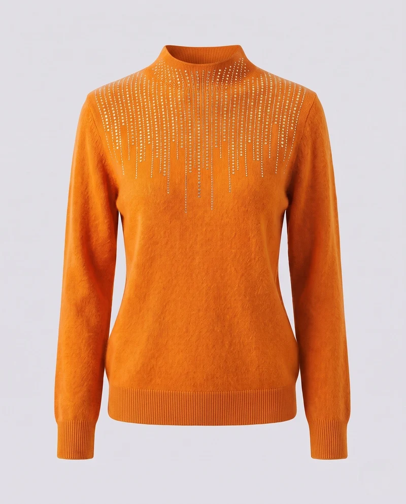 Damen Flauschiger Mockneck-Pullover mit funkelnder Strass‑Cascade und Kaschmir‑Optik Nord Taschen