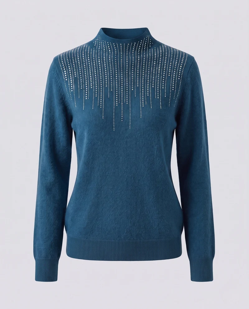 Damen Flauschiger Mockneck-Pullover mit funkelnder Strass‑Cascade und Kaschmir‑Optik Nord Taschen