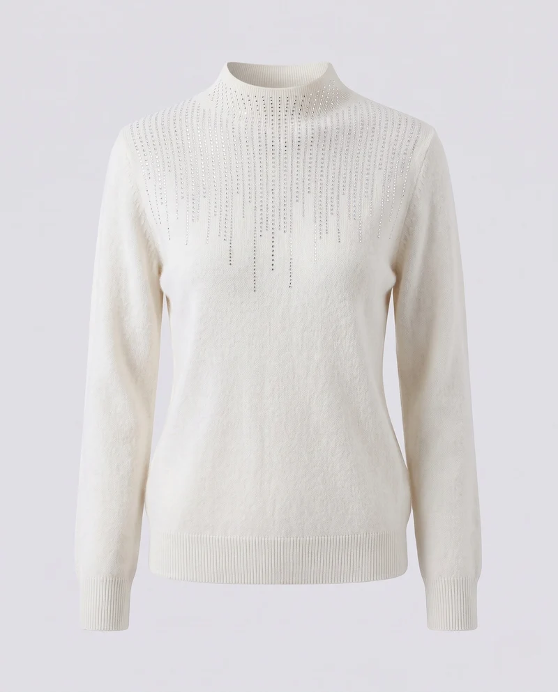 Damen Flauschiger Mockneck-Pullover mit funkelnder Strass‑Cascade und Kaschmir‑Optik Nord Taschen