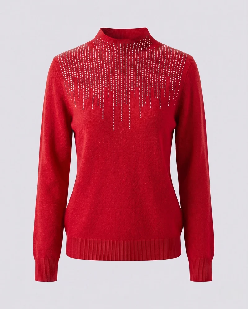 Damen Flauschiger Mockneck-Pullover mit funkelnder Strass‑Cascade und Kaschmir‑Optik Nord Taschen