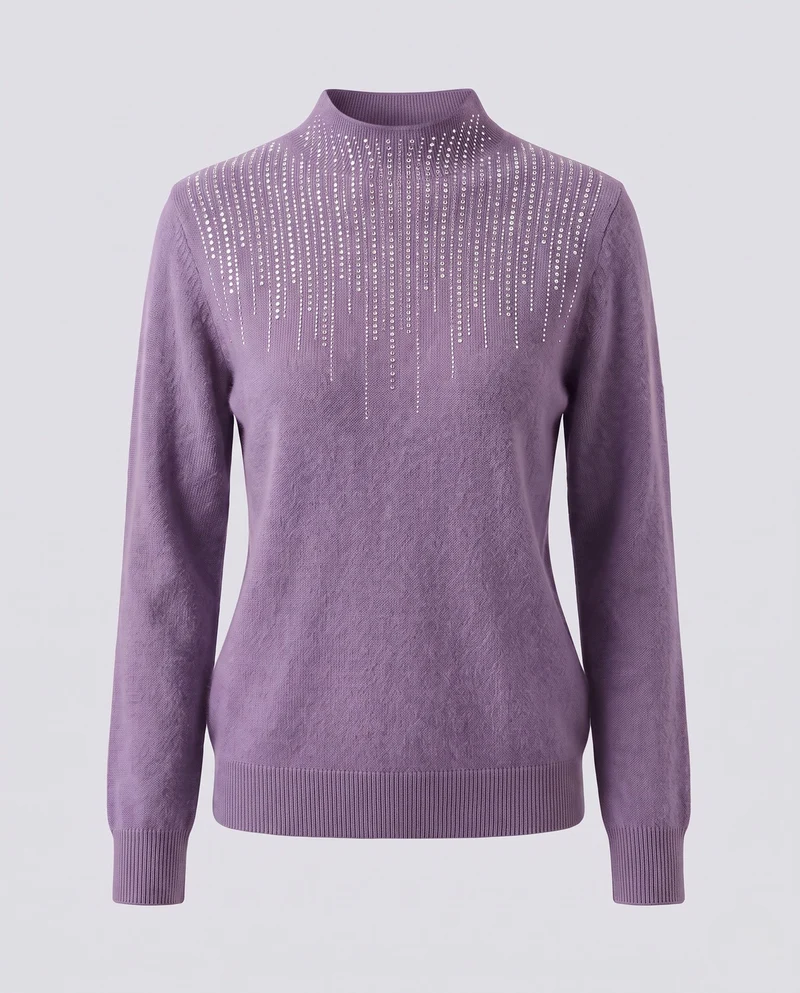 Damen Flauschiger Mockneck-Pullover mit funkelnder Strass‑Cascade und Kaschmir‑Optik Nord Taschen