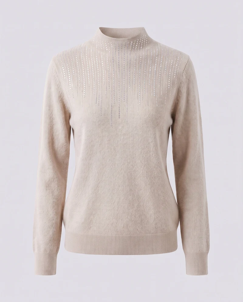 Damen Flauschiger Mockneck-Pullover mit funkelnder Strass‑Cascade und Kaschmir‑Optik Nord Taschen