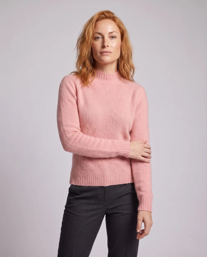 Damen Flauschiger Mockneck-Feinstrickpullover mit kaschmirähnlicher Haptik und gerippten Bündchen Nord Taschen