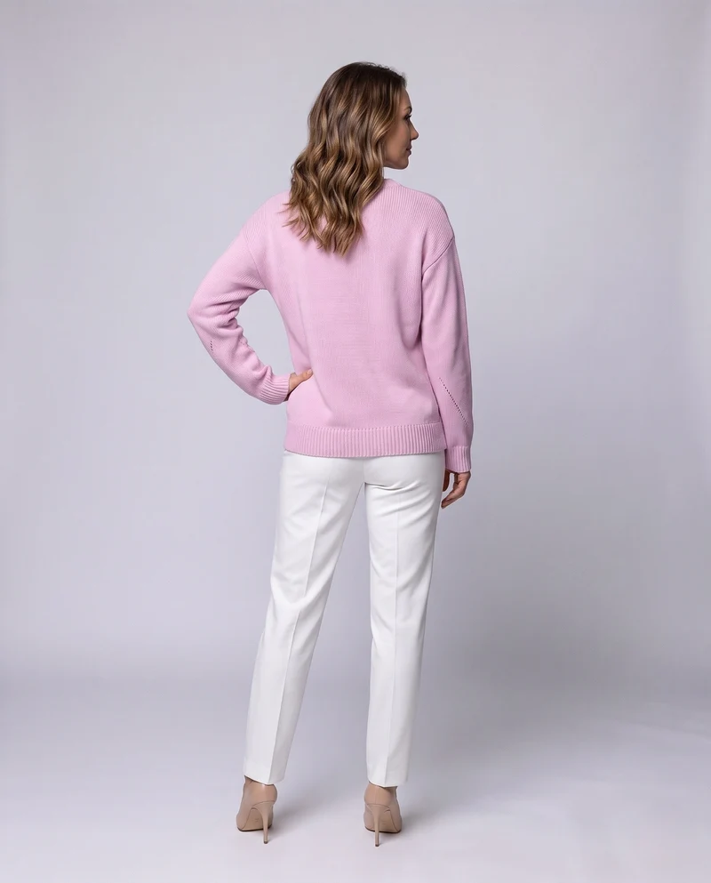 Damen Flauschiger Oversize-Feinstrickpullover mit dezenten Ajourdetails und verlängertem Rippbund Nord Taschen