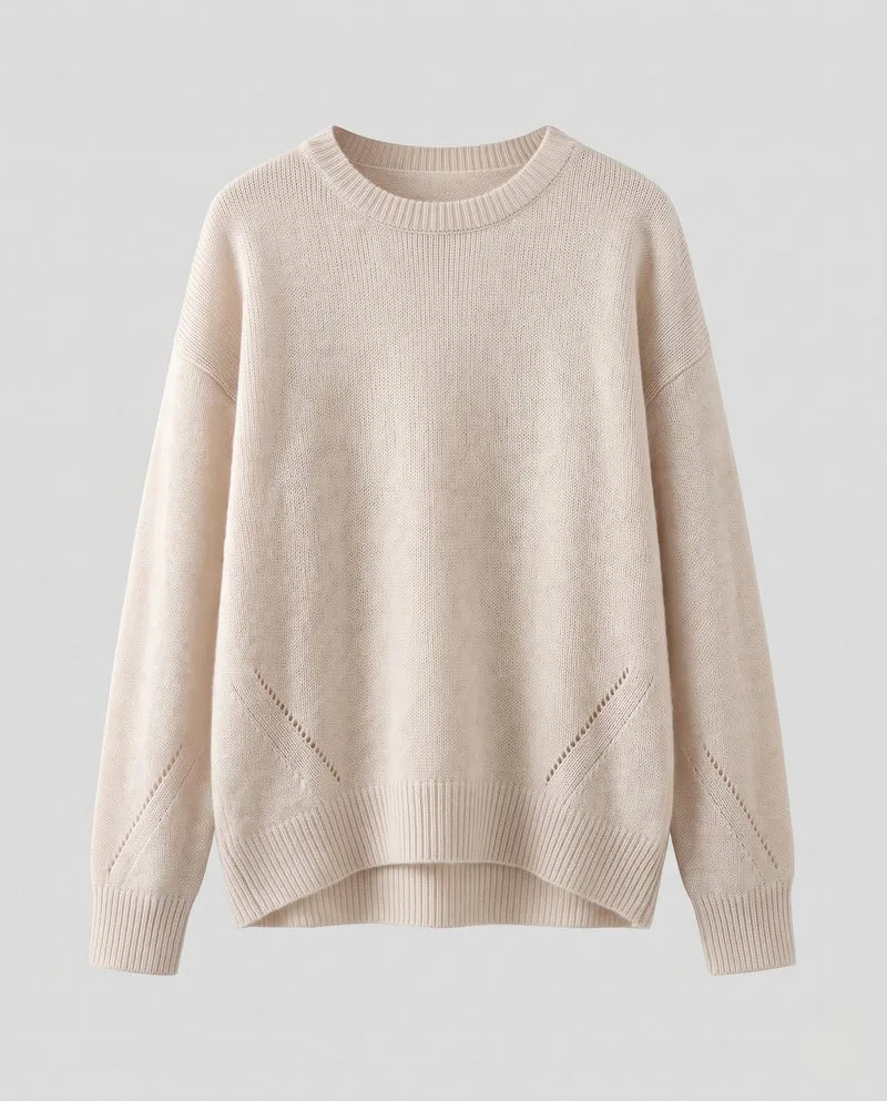 Damen Flauschiger Oversize-Feinstrickpullover mit dezenten Ajourdetails und verlängertem Rippbund Nord Taschen