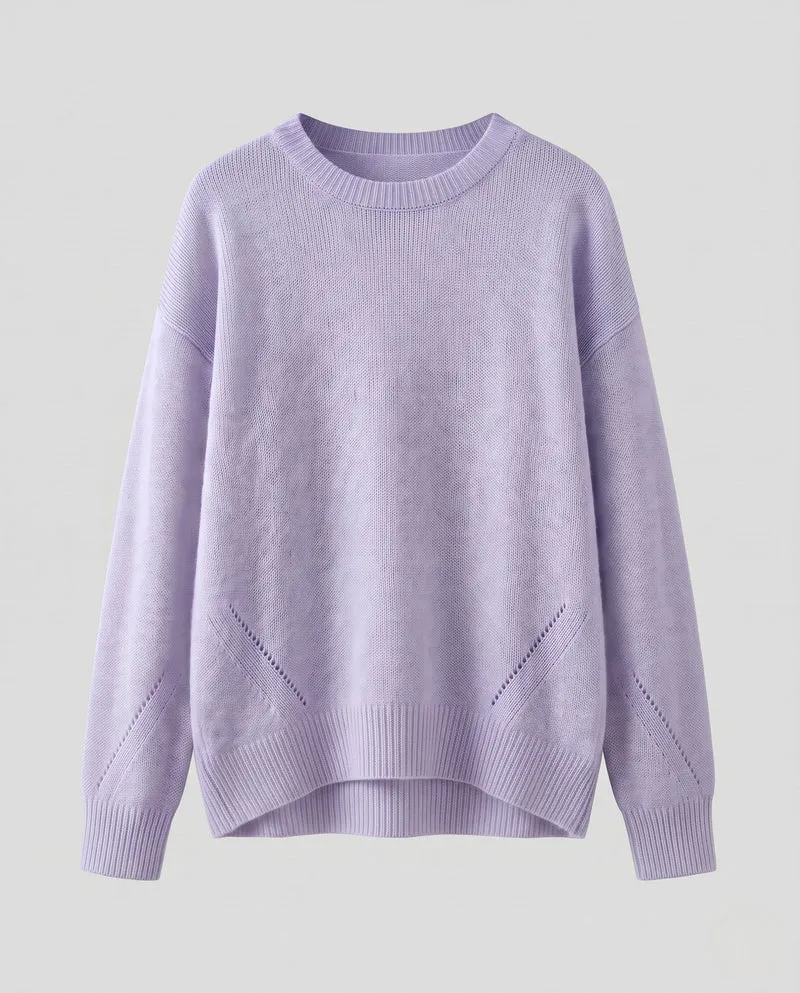 Damen Flauschiger Oversize-Feinstrickpullover mit dezenten Ajourdetails und verlängertem Rippbund Nord Taschen