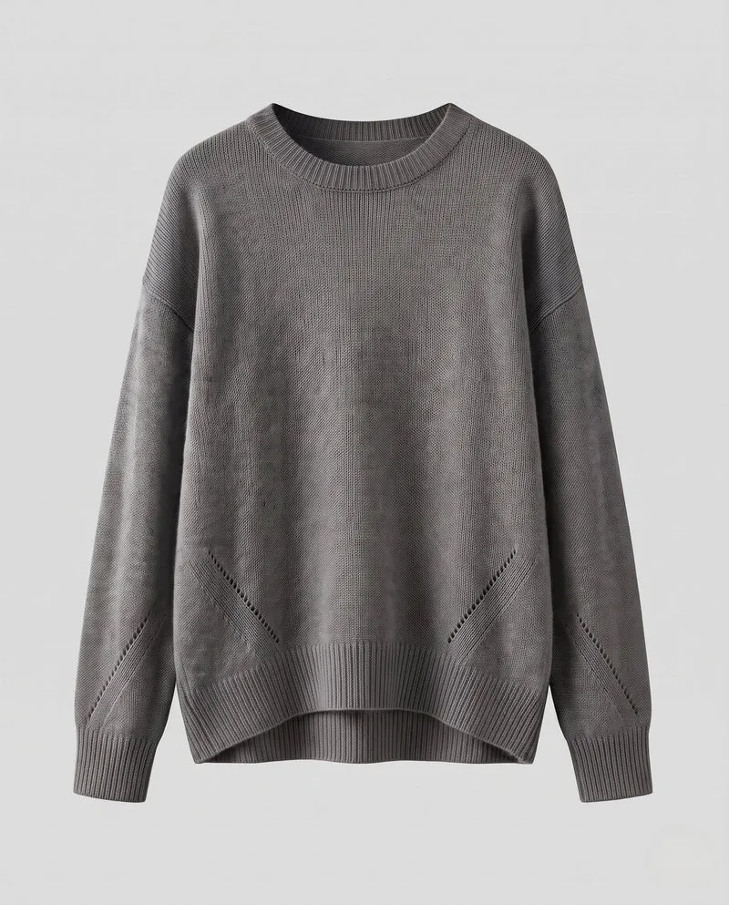 Damen Flauschiger Oversize-Feinstrickpullover mit dezenten Ajourdetails und verlängertem Rippbund Nord Taschen