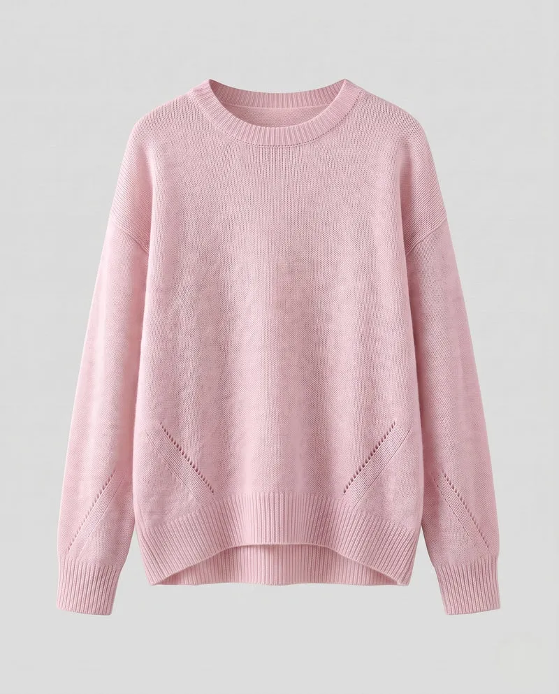 Damen Flauschiger Oversize-Feinstrickpullover mit dezenten Ajourdetails und verlängertem Rippbund Nord Taschen