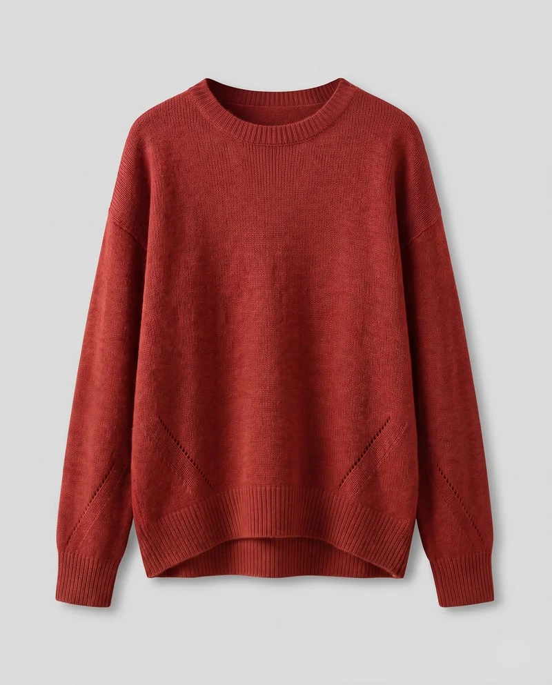 Damen Flauschiger Oversize-Feinstrickpullover mit dezenten Ajourdetails und verlängertem Rippbund Nord Taschen