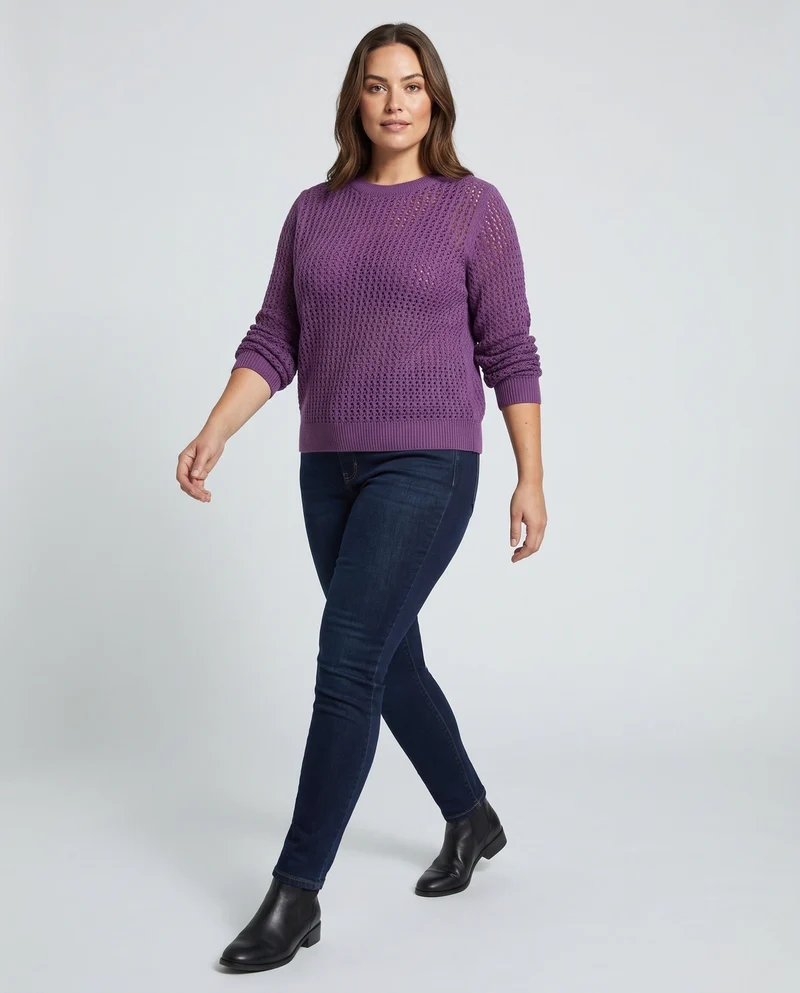 Damen Flauschiger Mohair‑Look Pullover mit Honigwaben‑Ajour und legerer Oversize‑Passform Nord Taschen