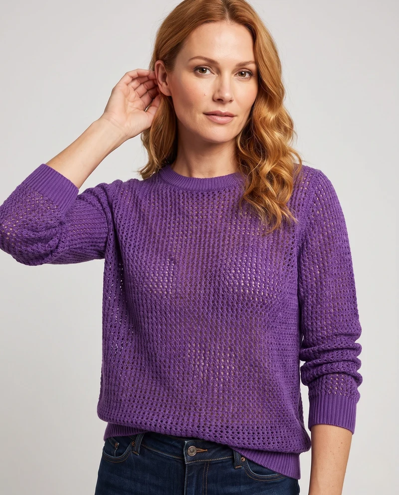 Damen Flauschiger Mohair‑Look Pullover mit Honigwaben‑Ajour und legerer Oversize‑Passform Nord Taschen