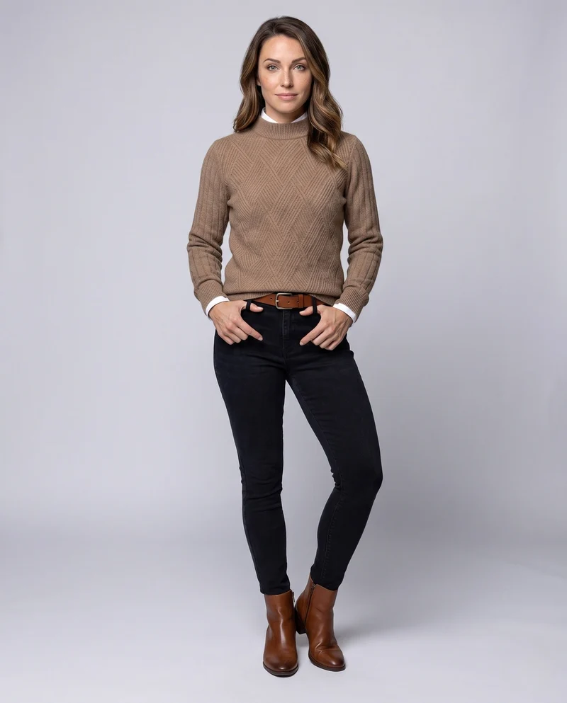 Damen Flauschiger Stehkragenpullover im Mohair‑Look mit diagonaler Rautenstruktur Nord Taschen