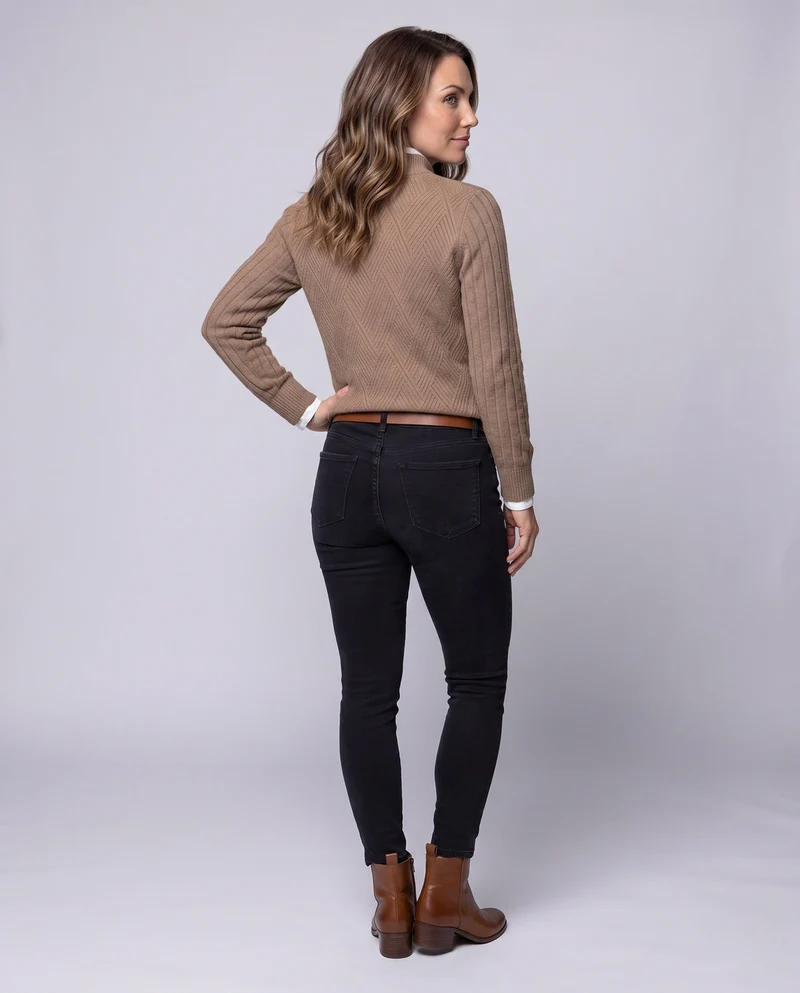 Damen Flauschiger Stehkragenpullover im Mohair‑Look mit diagonaler Rautenstruktur Nord Taschen