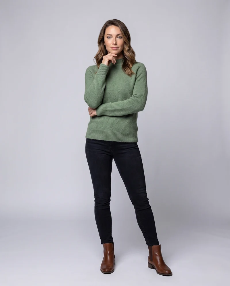 Damen Flauschiger Rundhalspullover aus Mohair‑Optik mit Chevron‑Ajour Nord Taschen