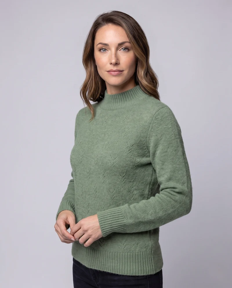 Damen Flauschiger Rundhalspullover aus Mohair‑Optik mit Chevron‑Ajour Nord Taschen