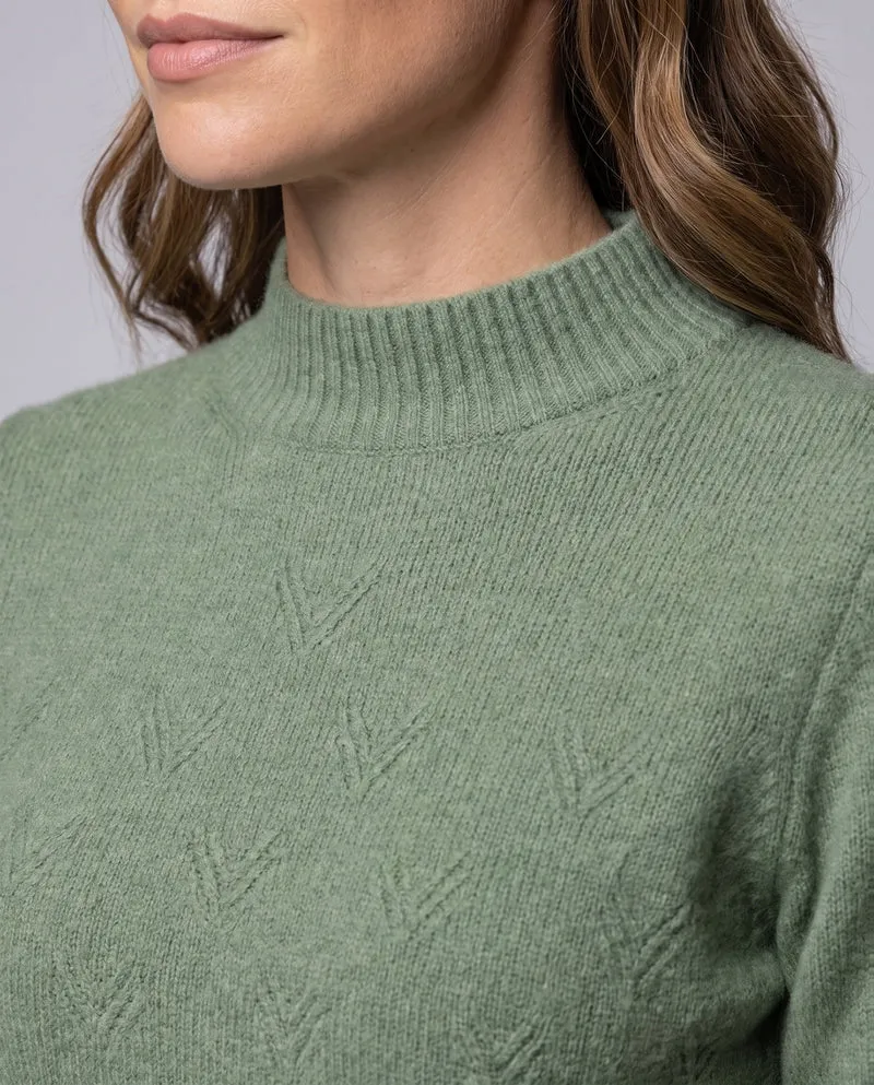 Damen Flauschiger Rundhalspullover aus Mohair‑Optik mit Chevron‑Ajour Nord Taschen