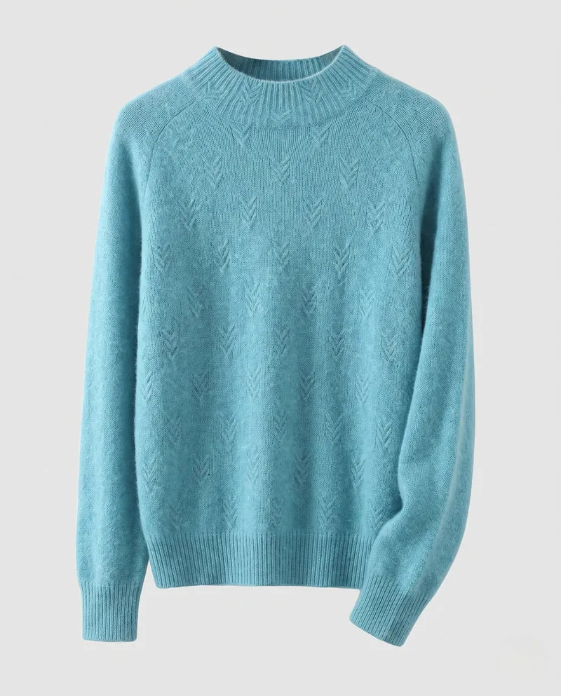 Damen Flauschiger Rundhalspullover aus Mohair‑Optik mit Chevron‑Ajour Nord Taschen