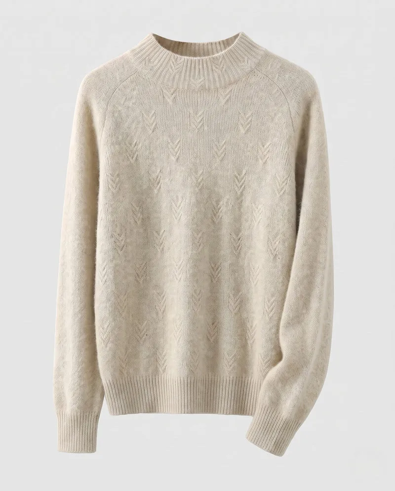 Damen Flauschiger Rundhalspullover aus Mohair‑Optik mit Chevron‑Ajour Nord Taschen