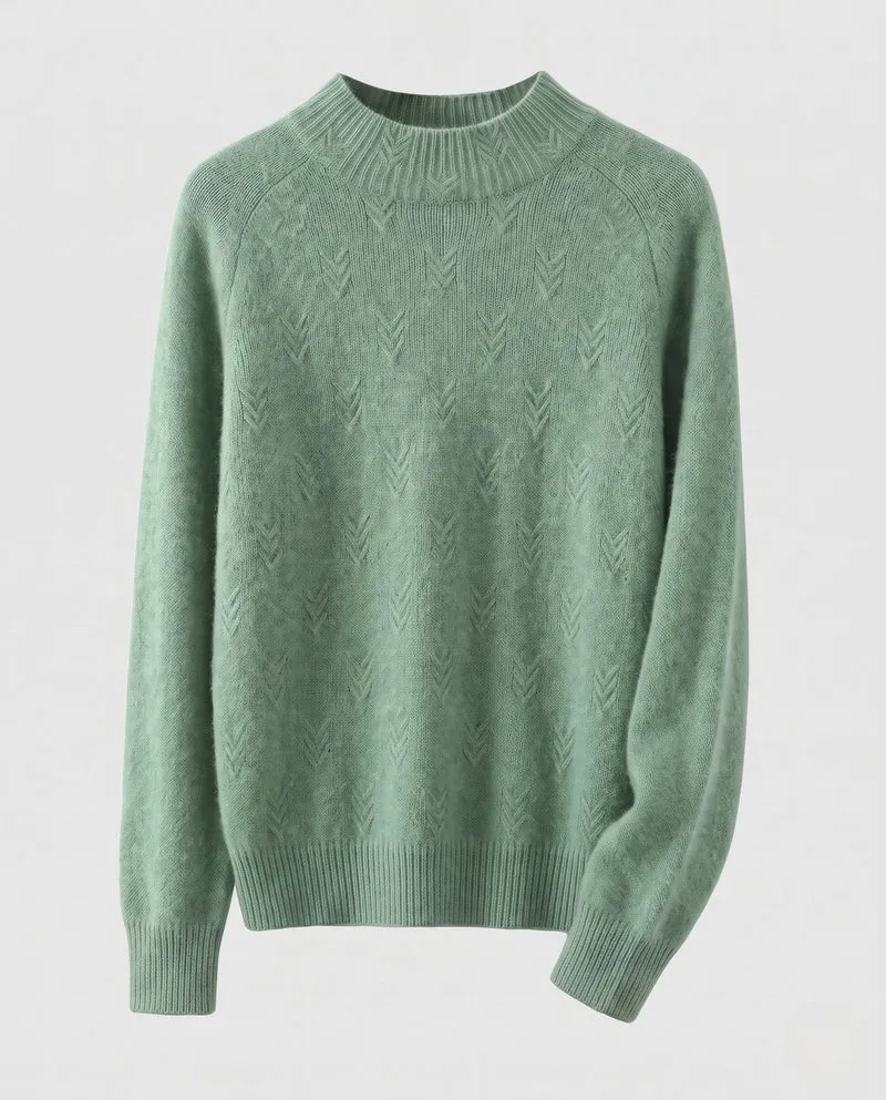 Damen Flauschiger Rundhalspullover aus Mohair‑Optik mit Chevron‑Ajour Nord Taschen