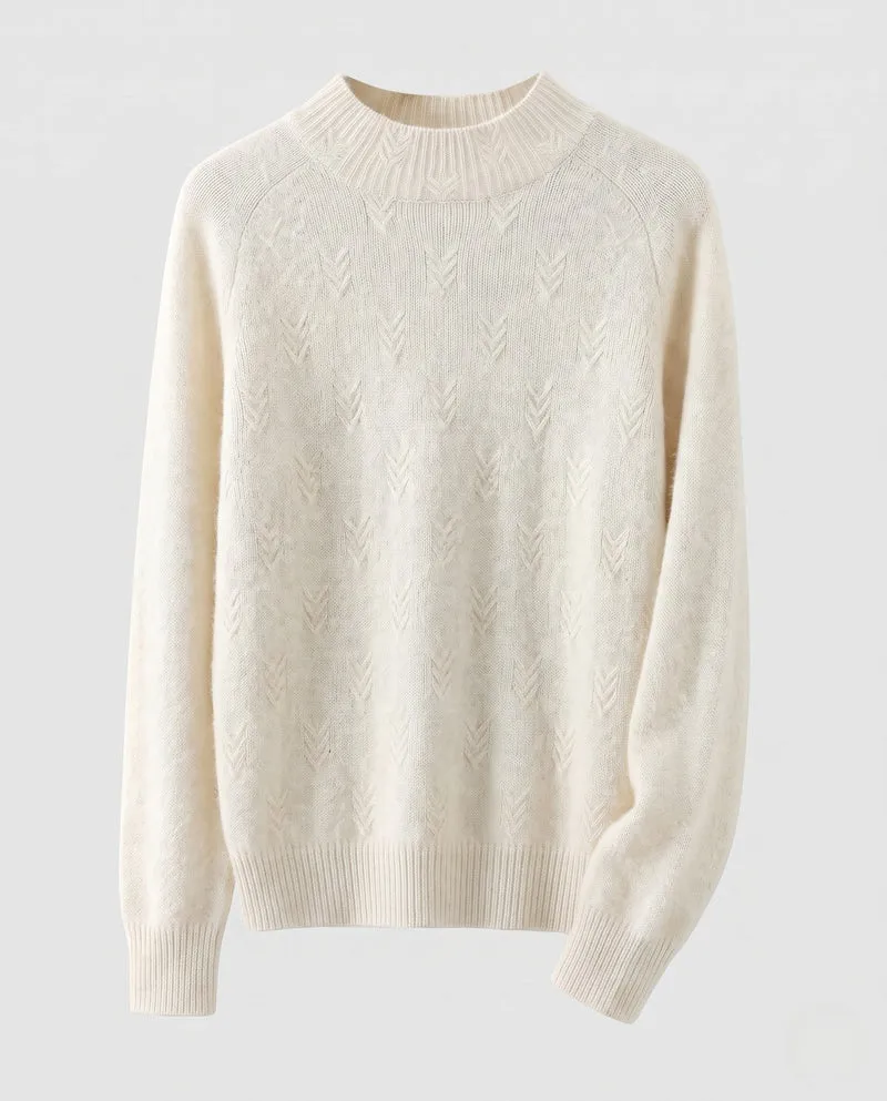 Damen Flauschiger Rundhalspullover aus Mohair‑Optik mit Chevron‑Ajour Nord Taschen