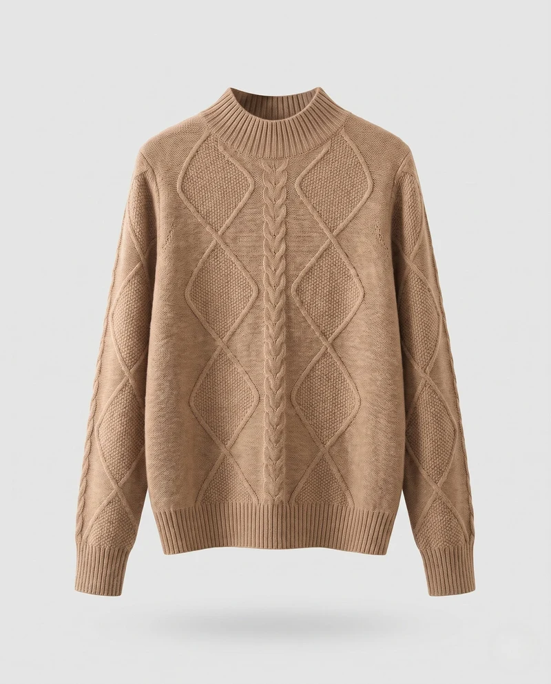 Damen Flauschiger Strukturstrick‑Mockneckpullover mit Zopf‑ und Rautenmuster Nord Taschen