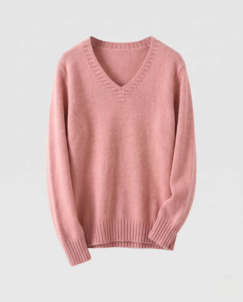 Damen Flauschiger V‑Ausschnitt-Pullover im Kaschmir‑Look mit feiner Rippstruktur Nord Taschen