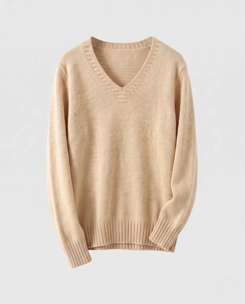 Damen Flauschiger V‑Ausschnitt-Pullover im Kaschmir‑Look mit feiner Rippstruktur Nord Taschen