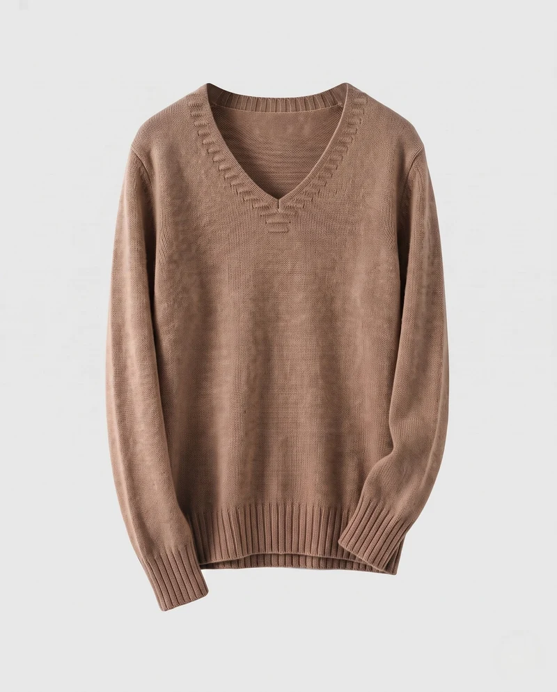 Damen Flauschiger V‑Ausschnitt-Pullover im Kaschmir‑Look mit feiner Rippstruktur Nord Taschen