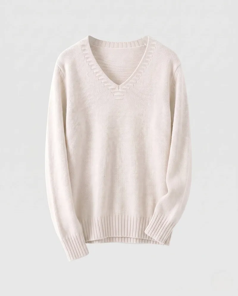 Damen Flauschiger V‑Ausschnitt-Pullover im Kaschmir‑Look mit feiner Rippstruktur Nord Taschen