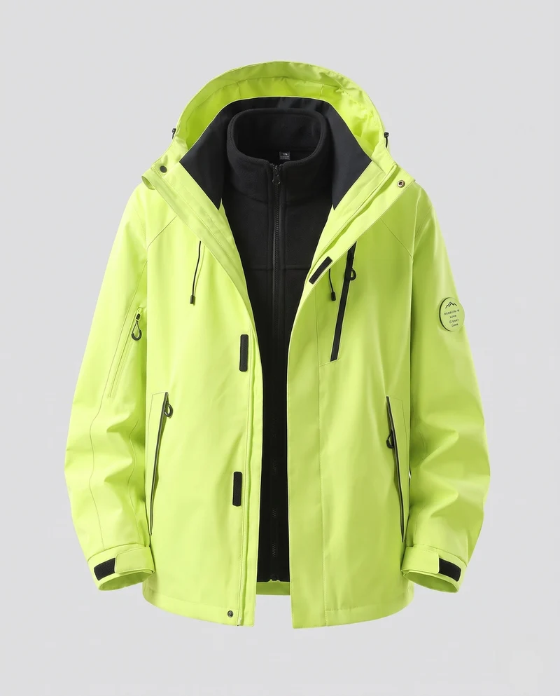 Herren Wasserabweisende Zwei‑in‑Eins Outdoorjacke mit abnehmbarer Fleece‑Innenjacke, Kapuze & Multifunktions‑Taschen Nord Taschen