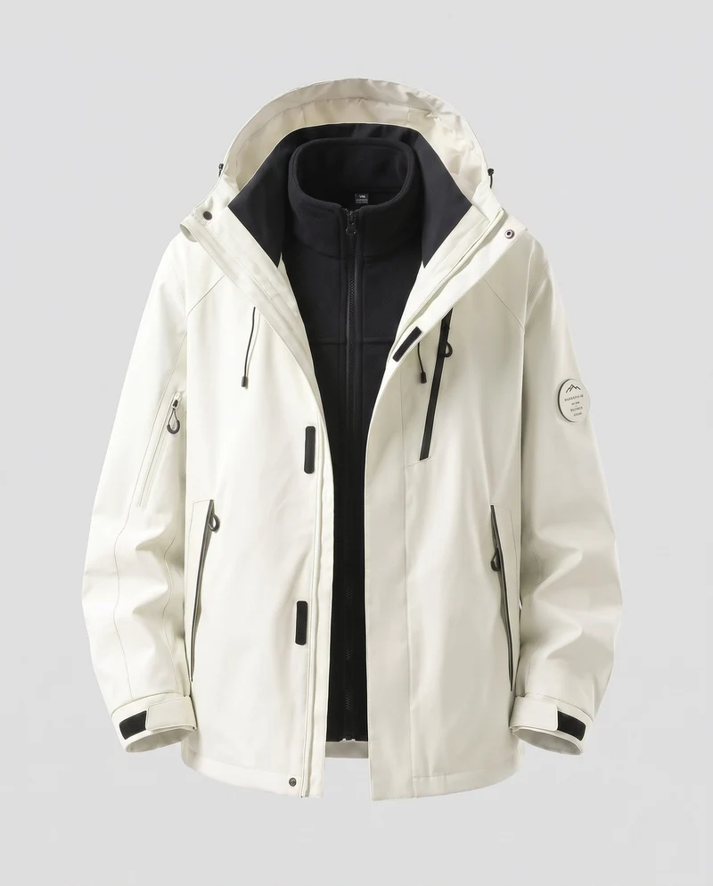 Herren Wasserabweisende Zwei‑in‑Eins Outdoorjacke mit abnehmbarer Fleece‑Innenjacke, Kapuze & Multifunktions‑Taschen Nord Taschen