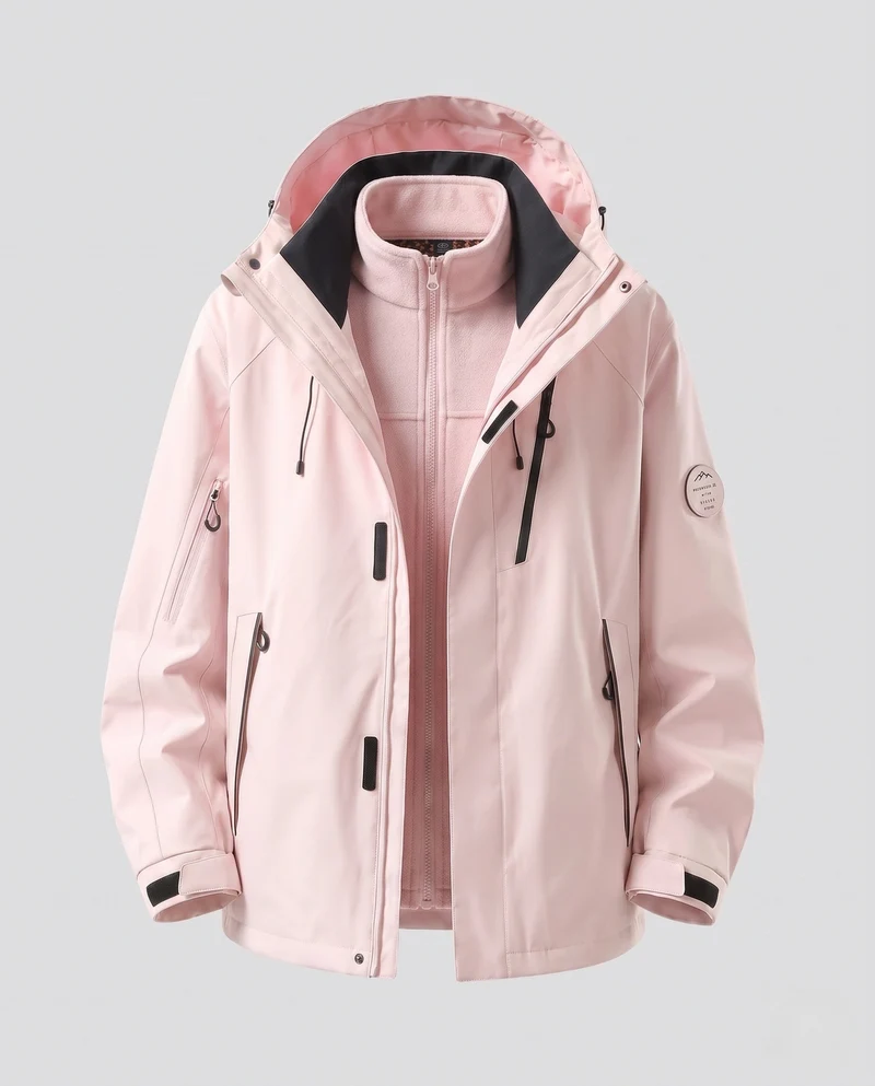 Herren Wasserabweisende Zwei‑in‑Eins Outdoorjacke mit abnehmbarer Fleece‑Innenjacke, Kapuze & Multifunktions‑Taschen Nord Taschen