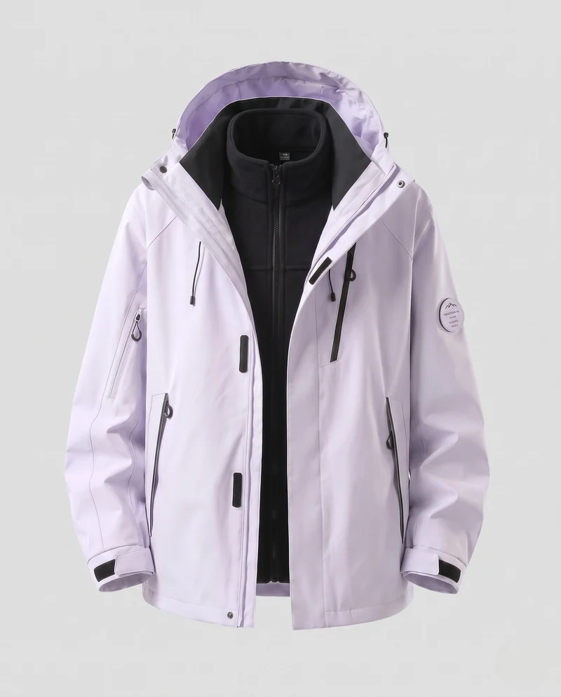 Herren Wasserabweisende Zwei‑in‑Eins Outdoorjacke mit abnehmbarer Fleece‑Innenjacke, Kapuze & Multifunktions‑Taschen Nord Taschen