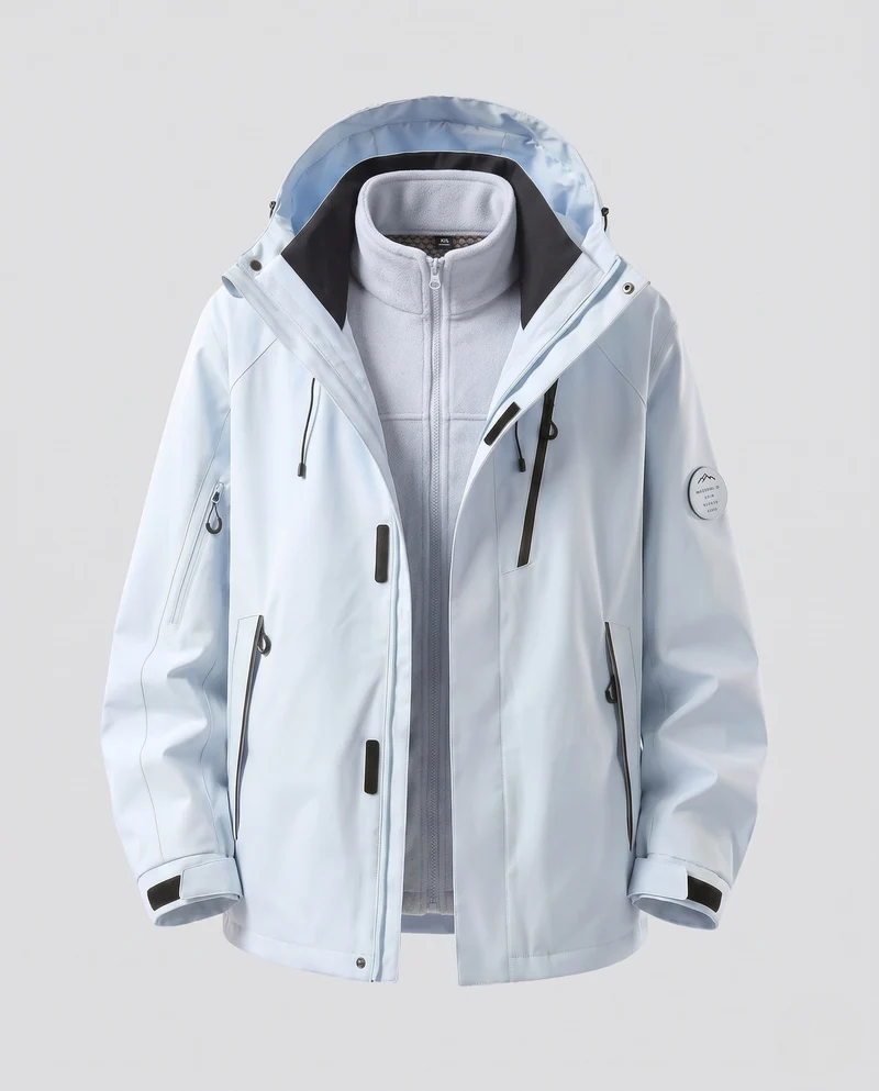 Herren Wasserabweisende Zwei‑in‑Eins Outdoorjacke mit abnehmbarer Fleece‑Innenjacke, Kapuze & Multifunktions‑Taschen Nord Taschen