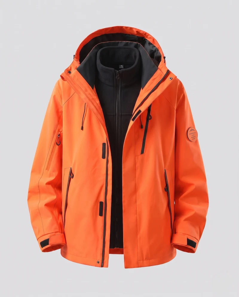 Herren Wasserabweisende Zwei‑in‑Eins Outdoorjacke mit abnehmbarer Fleece‑Innenjacke, Kapuze & Multifunktions‑Taschen Nord Taschen