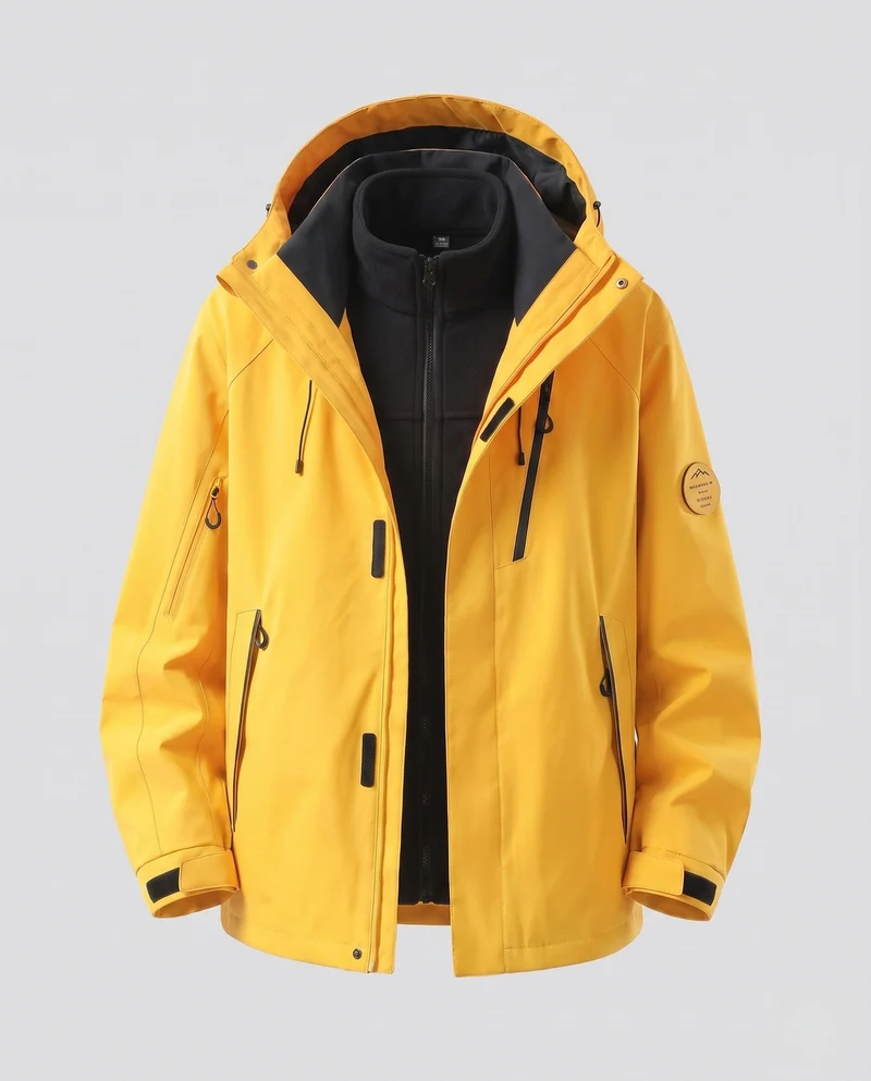 Herren Wasserabweisende Zwei‑in‑Eins Outdoorjacke mit abnehmbarer Fleece‑Innenjacke, Kapuze & Multifunktions‑Taschen Nord Taschen