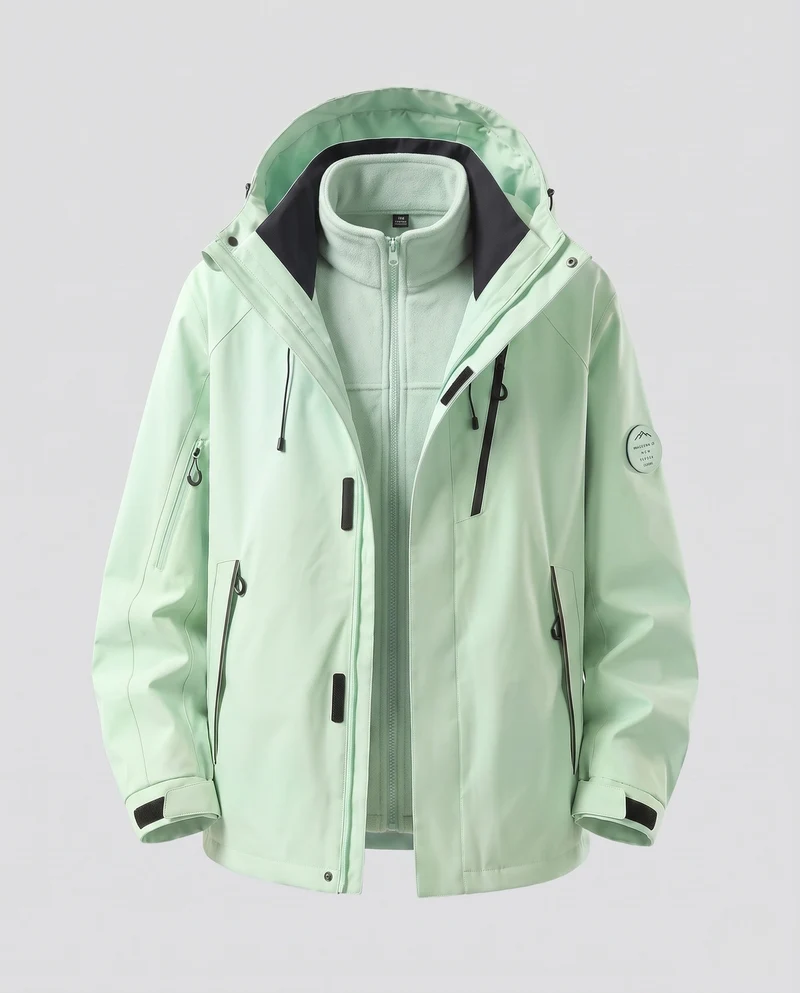 Herren Wasserabweisende Zwei‑in‑Eins Outdoorjacke mit abnehmbarer Fleece‑Innenjacke, Kapuze & Multifunktions‑Taschen Nord Taschen