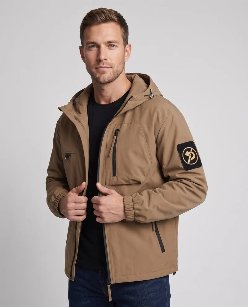 Herren Wasserabweisende Softshell-Utility-Jacke mit Kapuze, Reißverschlusstaschen & Kordelzug Nord Taschen