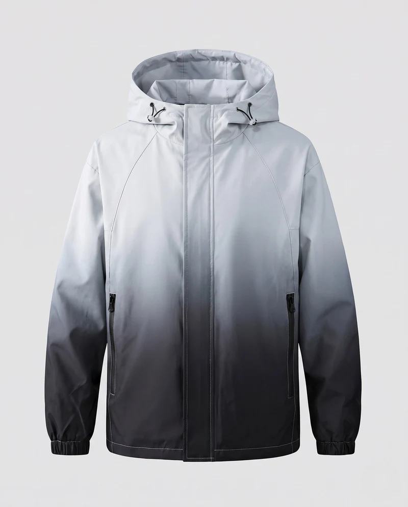 Herren wasserabweisende Übergangsjacke mit Farbverlauf, Kapuze & verdecktem Zweiwege‑Reißverschluss Nord Taschen