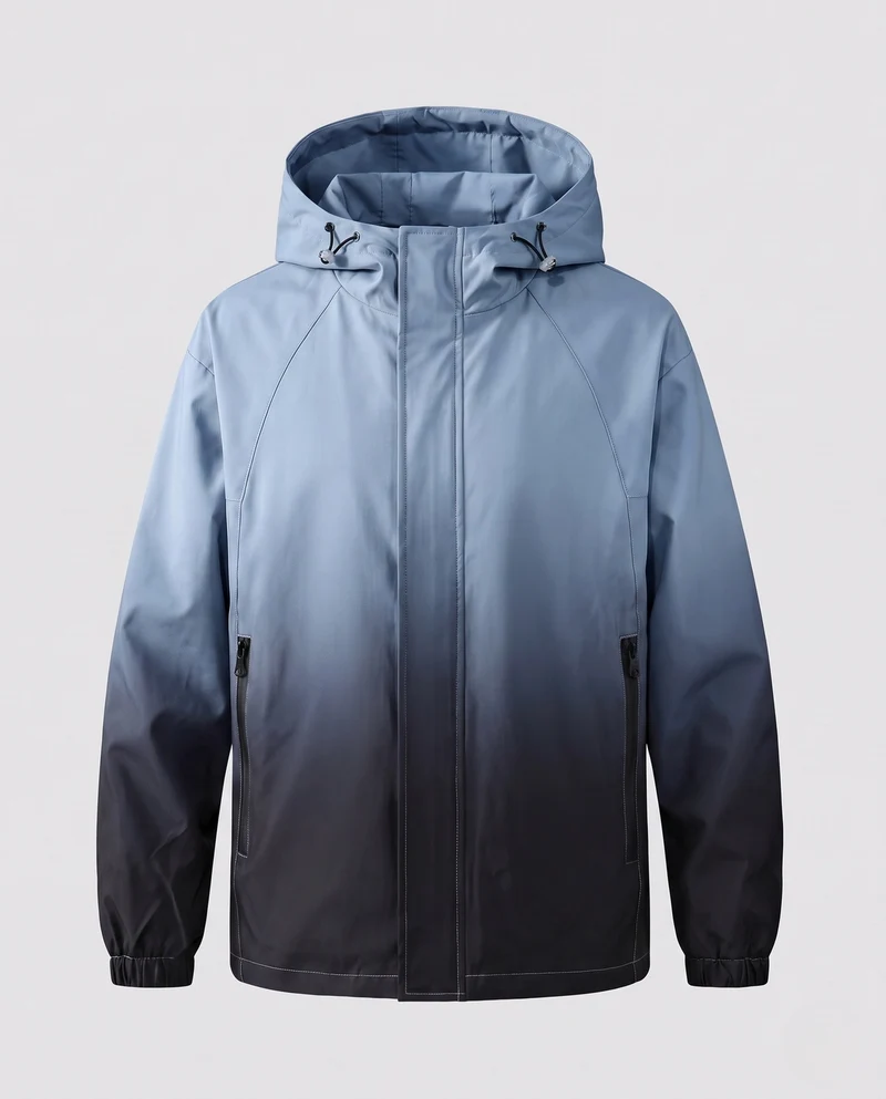 Herren wasserabweisende Übergangsjacke mit Farbverlauf, Kapuze & verdecktem Zweiwege‑Reißverschluss Nord Taschen