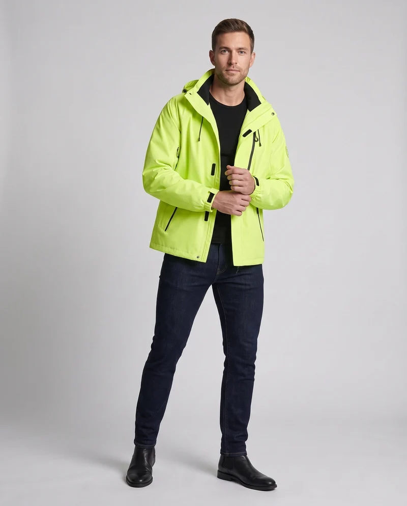 Herren Wasserabweisende Softshell-Outdoorjacke mit Kapuze, Zwei-Wege-Reißverschluss und verstellbaren Kordeln Nord Taschen