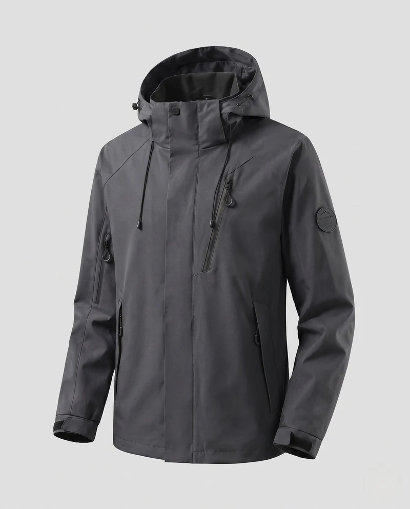 Herren Wasserabweisende Softshell-Outdoorjacke mit Kapuze, Zwei-Wege-Reißverschluss und verstellbaren Kordeln Nord Taschen