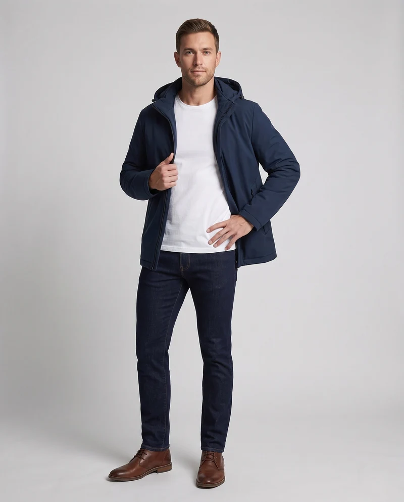 Herren Wasserabweisende Softshell‑Übergangsjacke mit gesteppter Thermoinnenfütterung und Kapuze Nord Taschen