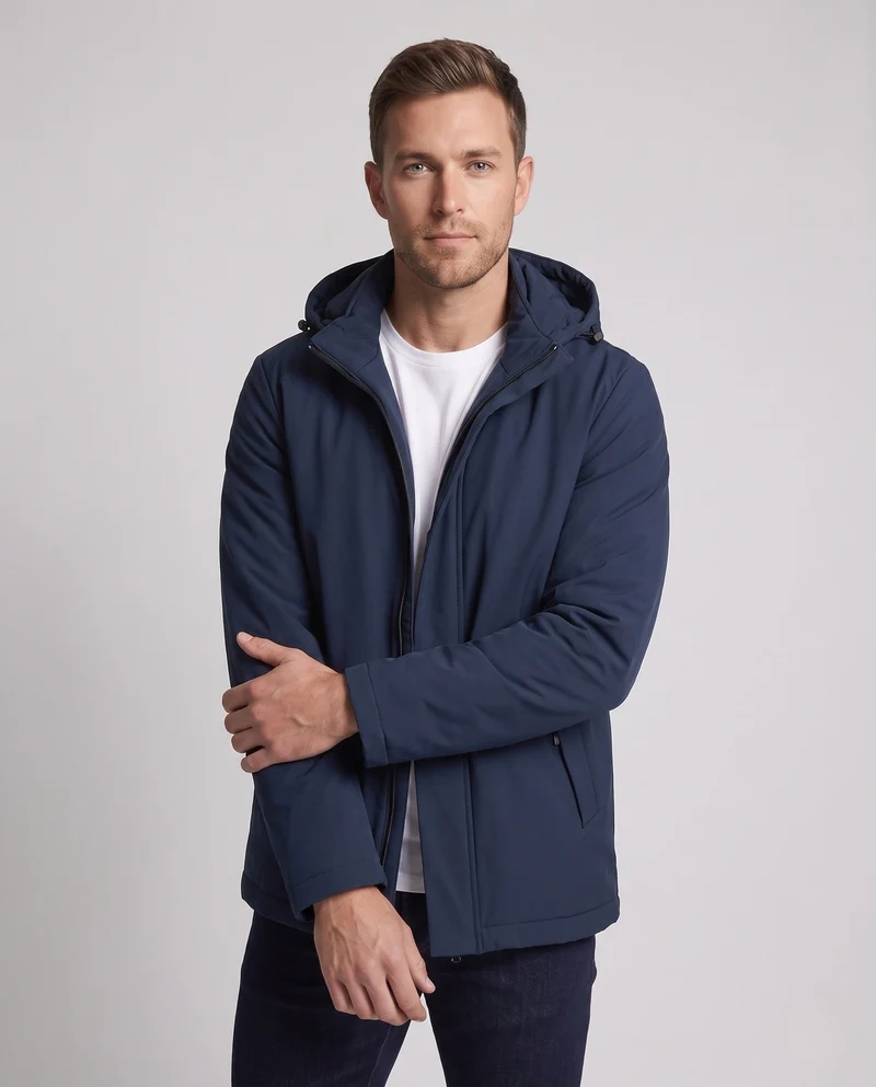 Herren Wasserabweisende Softshell‑Übergangsjacke mit gesteppter Thermoinnenfütterung und Kapuze Nord Taschen