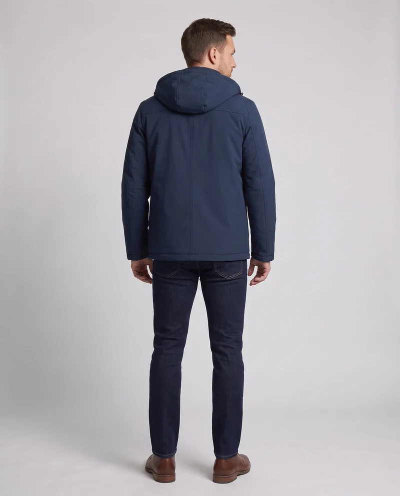 Herren Wasserabweisende Softshell‑Übergangsjacke mit gesteppter Thermoinnenfütterung und Kapuze Nord Taschen